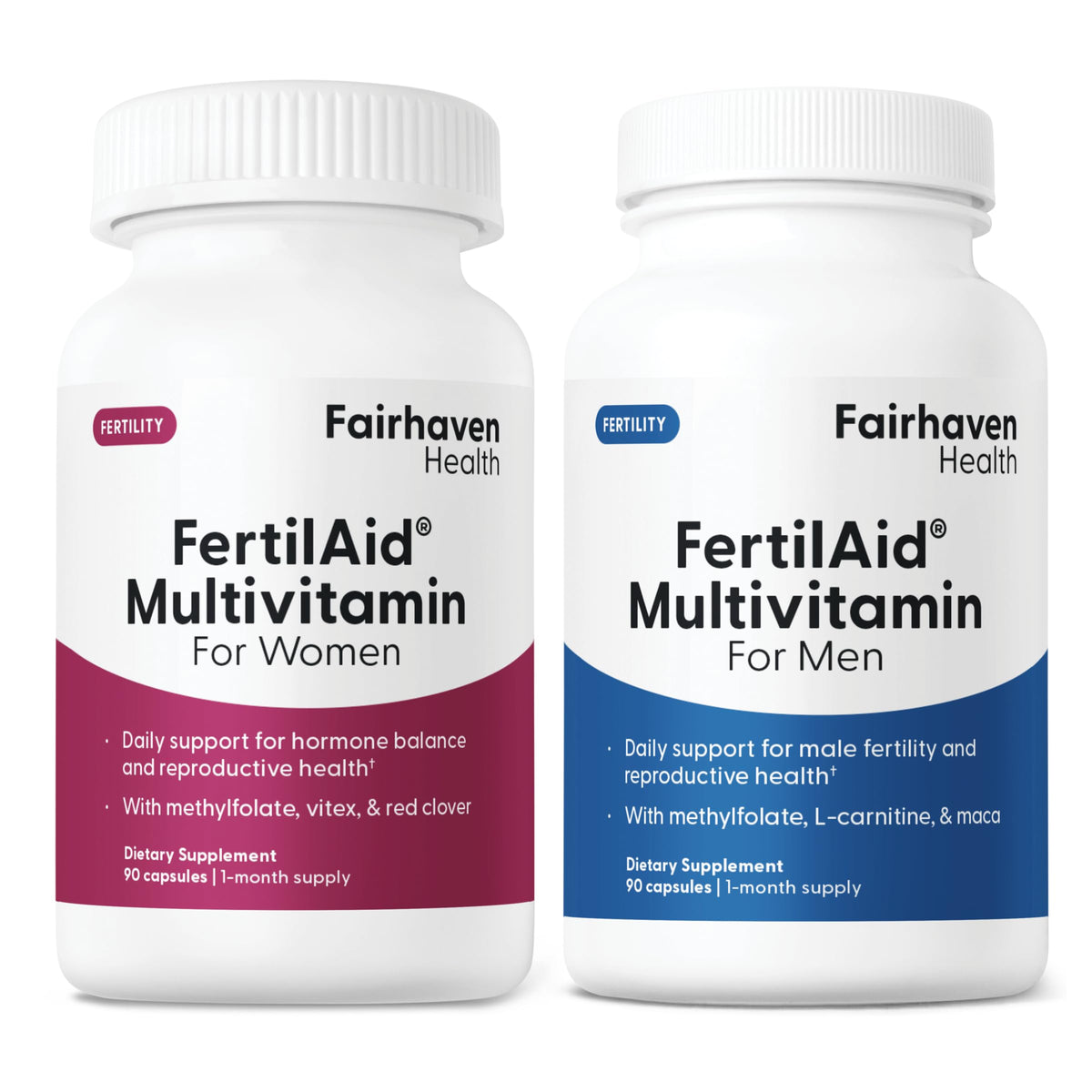 Fairhaven Health pack frontal del combo, presenta apoyo preconcepcional para parejas