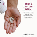 Fairhaven Health etiqueta con información nutricional y lista de ingredientes clave