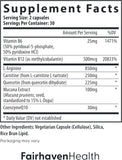 Fairhaven Health etiqueta con lista de ingredientes y certificaciones, transparencia