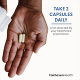 Fairhaven Health ingredientes clave sobre fondo claro, comunica composición útil