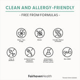 Fairhaven Health cápsula junto a regla para comparar tamaño y dosificación