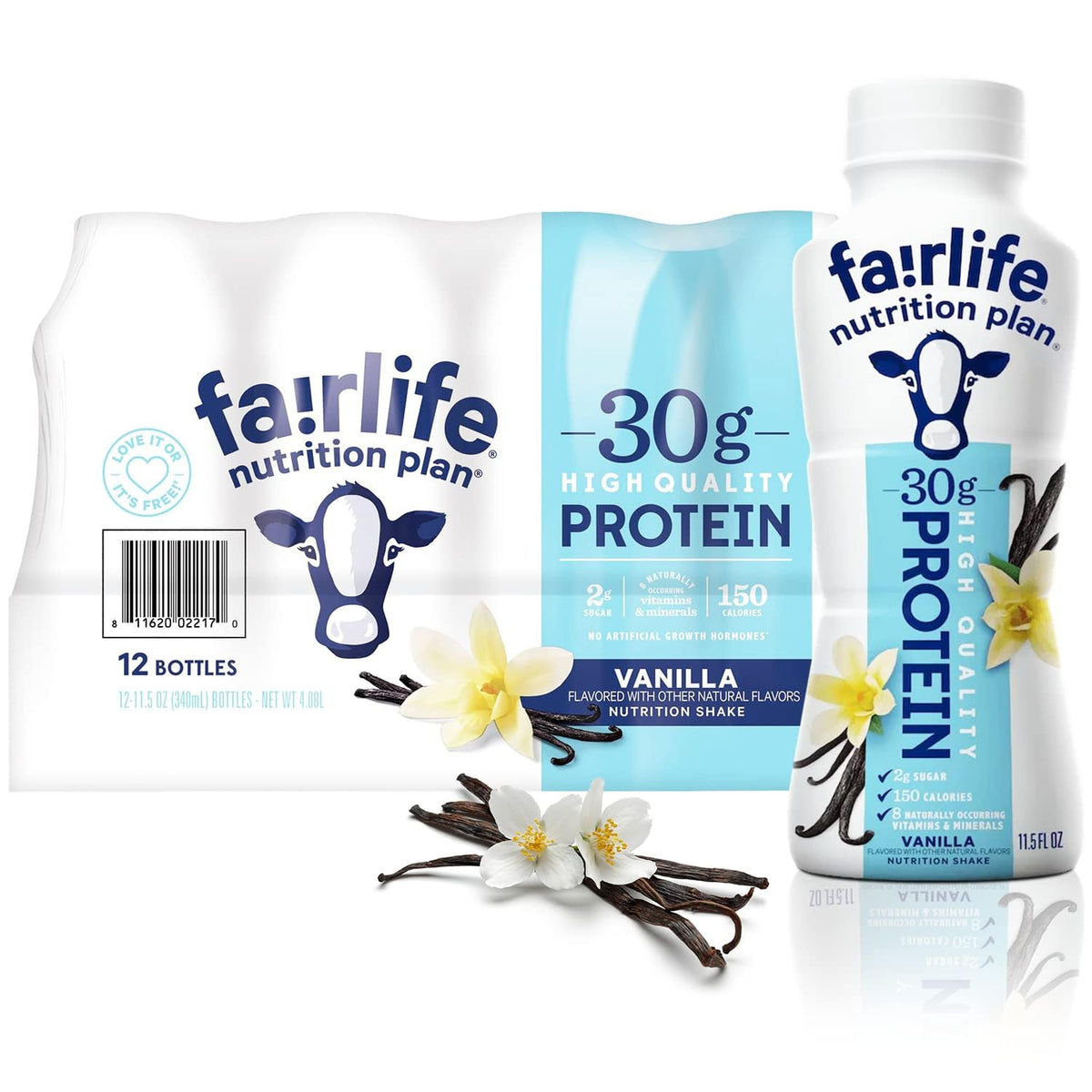 Fairlife batido vainilla frente botella listo para beber, nutrición práctica