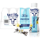 Fairlife batido vainilla frente botella listo para beber, nutrición práctica