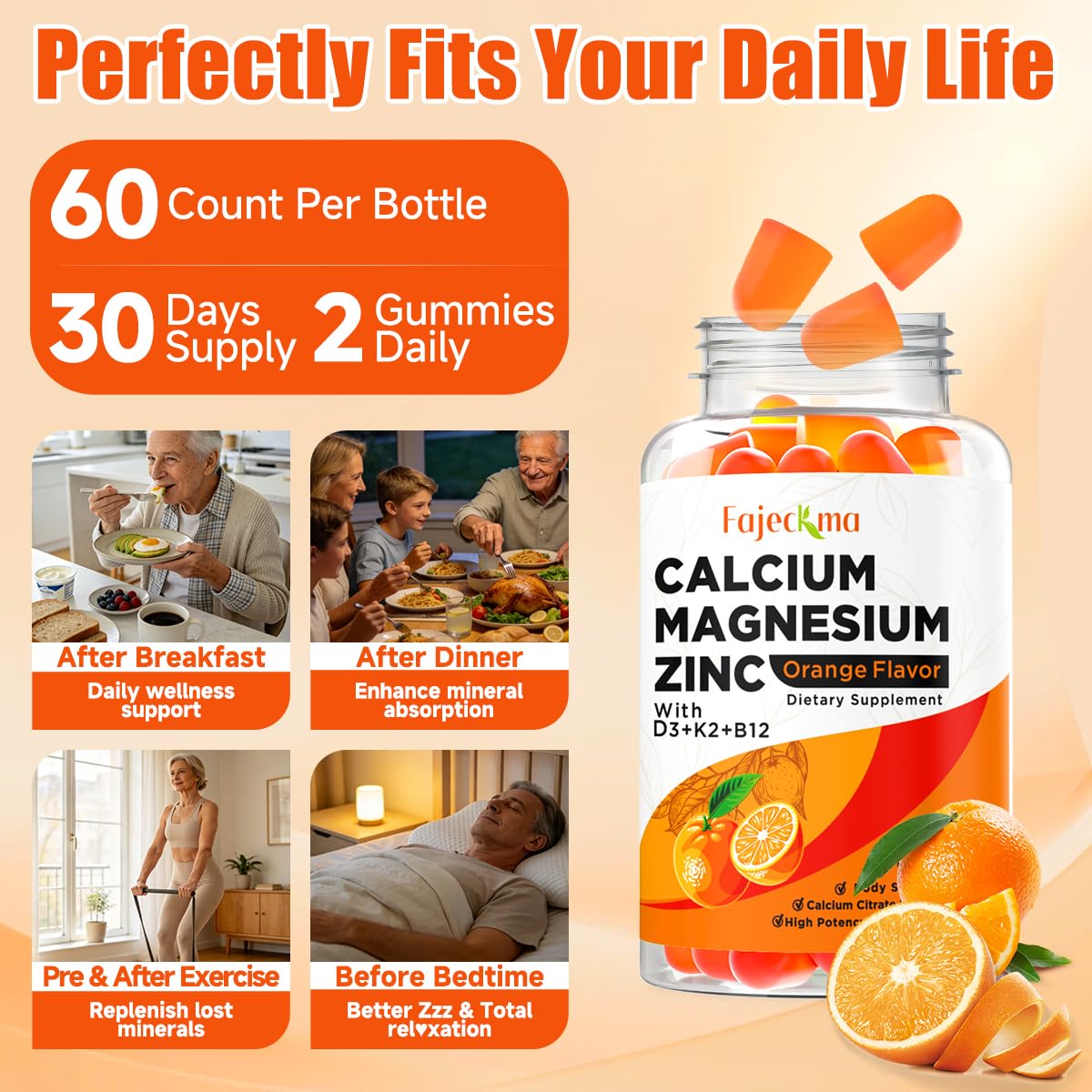 Fajeckma zoom a etiqueta nutricional indicando 1000 mg calcio por toma