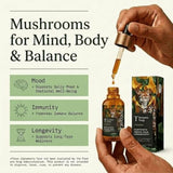 Fantastic Fungi primer plano de etiqueta con información de ingredientes, transparencia