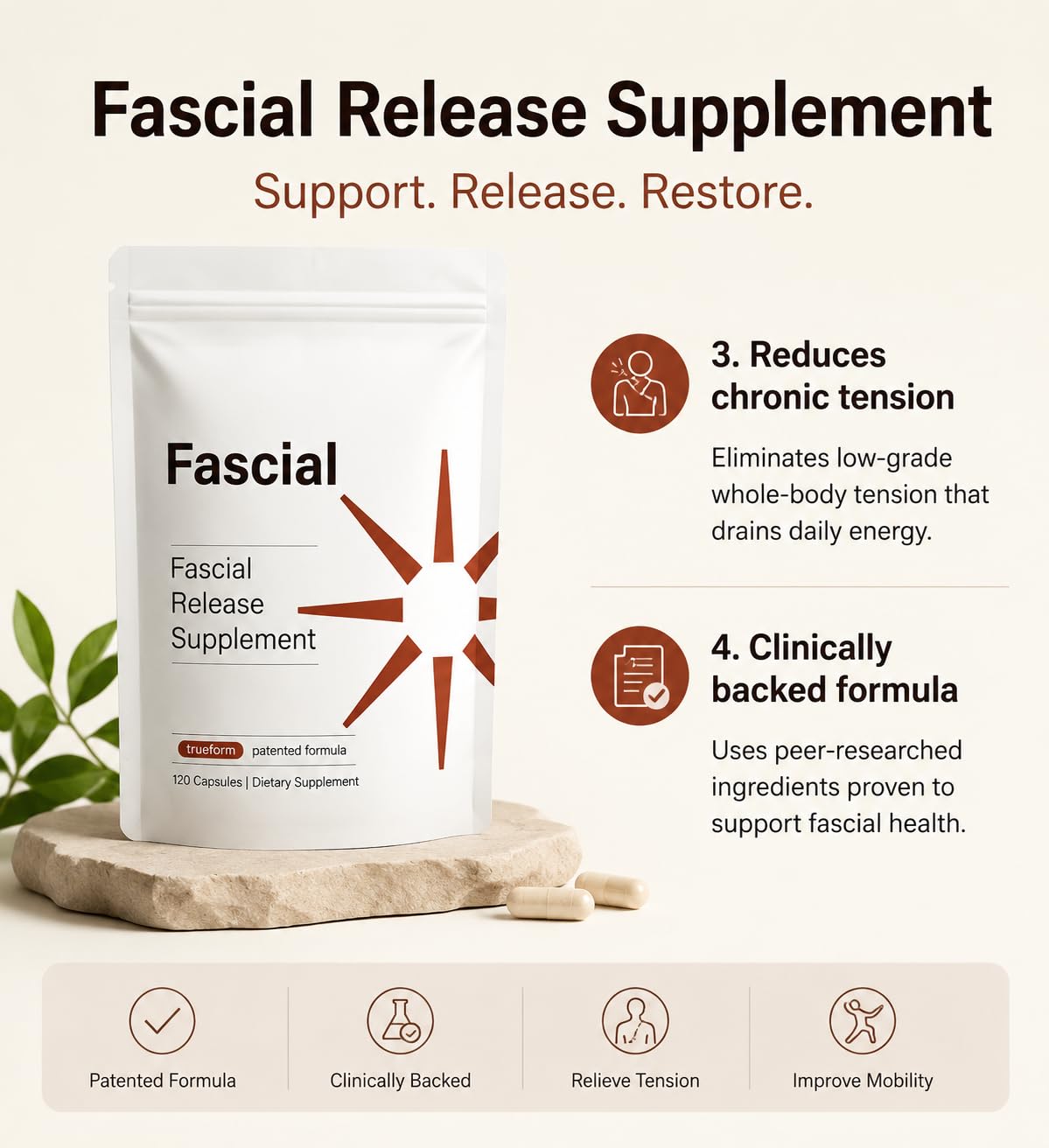 Fascial etiqueta con ingredientes clave para hidratación y elasticidad