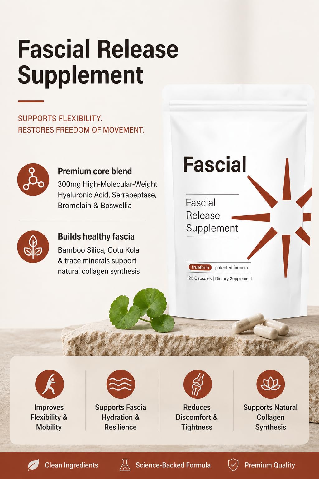Fascial primer plano de la cápsula resaltando calidad y textura