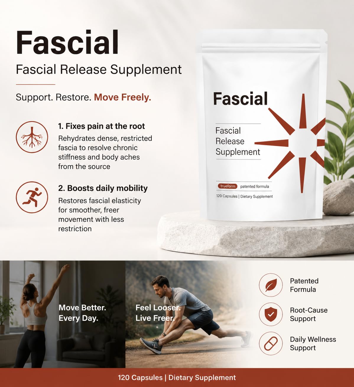 Fascial cápsulas en mano listos para tomar mejorando recuperación