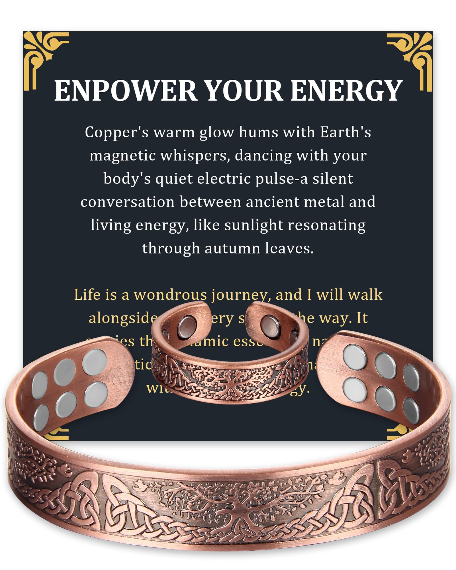 Fashtour pulsera de cobre frontal con diseño Árbol de la Vida y acabado pulido, elegante y resistente