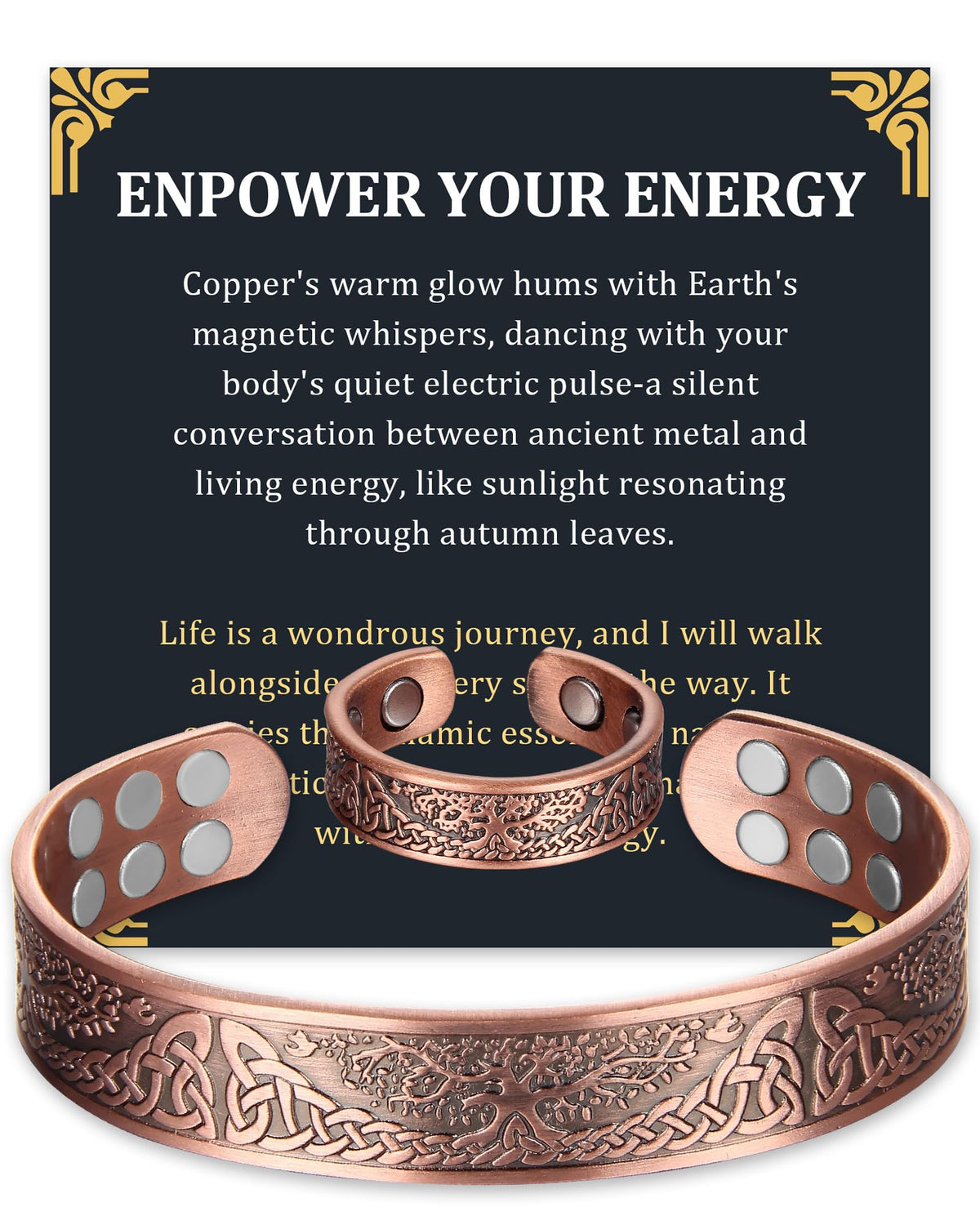 Fashtour pulsera de cobre frontal con diseño Árbol de la Vida y acabado pulido, elegante y resistente