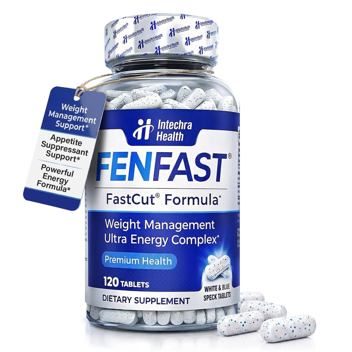 FASTCUT vista frontal del envase mostrando 120 tabletas y beneficios