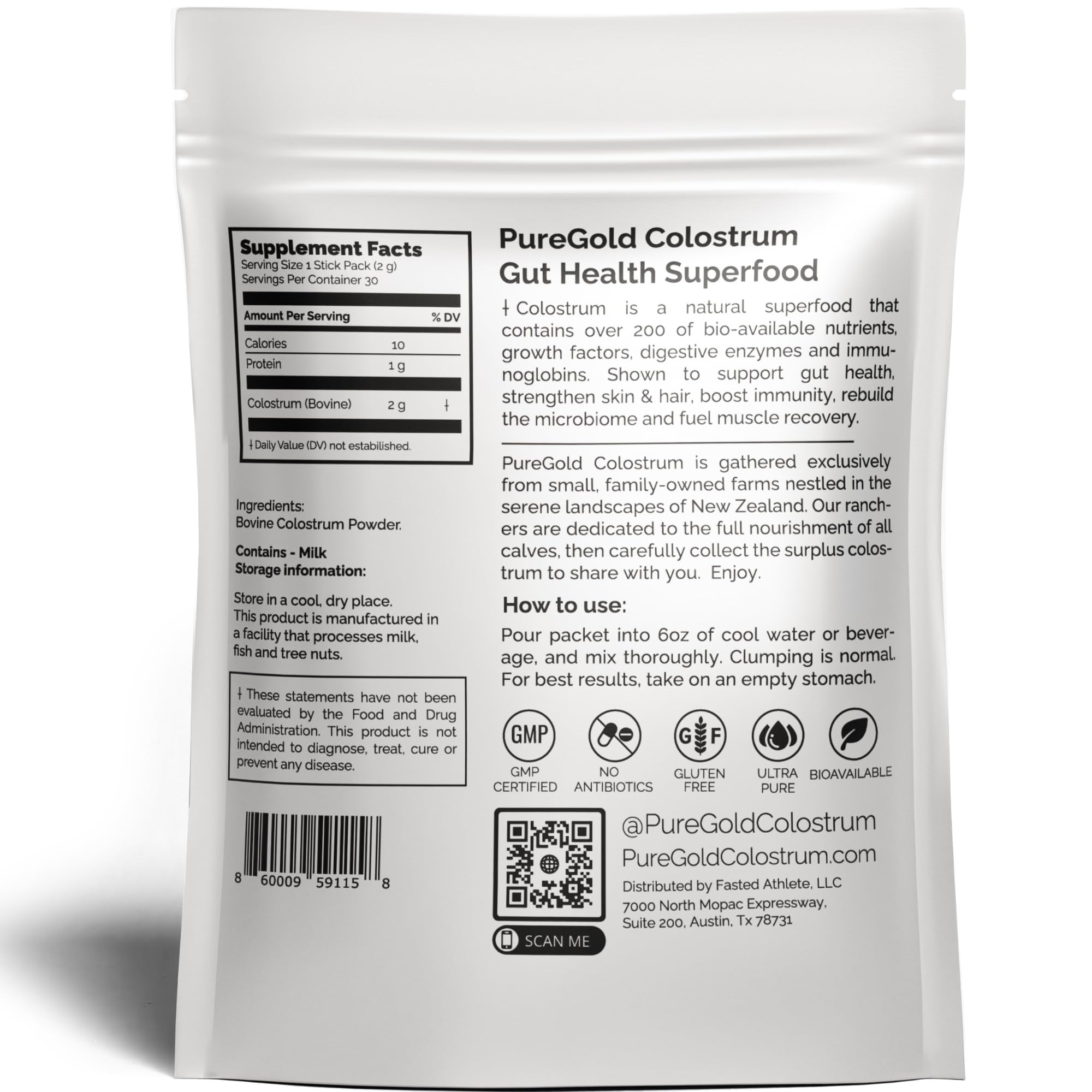 Fasted Athlete PureGold caja con 30 sobres disposición lista para llevar