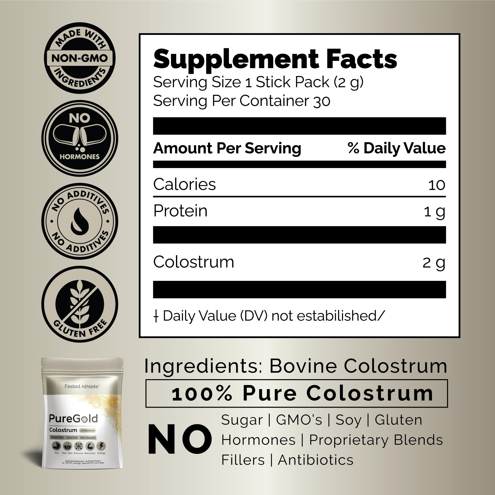 Fasted Athlete PureGold etiqueta con ingredientes y origen transparente