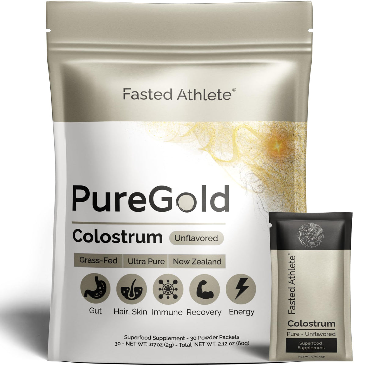 Fasted Athlete PureGold frente del empaque mostrando sobriedad y pureza