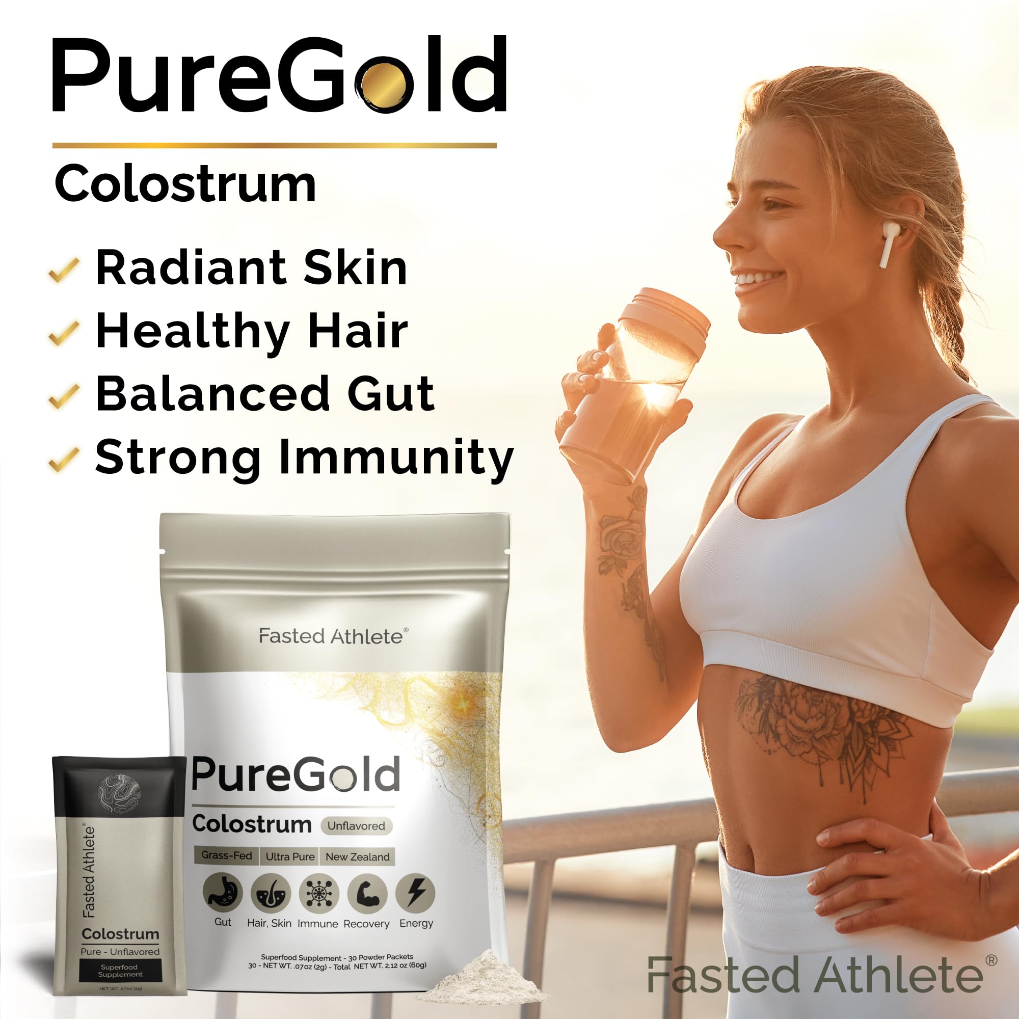 Fasted Athlete PureGold polvo mezclado en vaso bebida sin sabor añadido