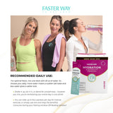 Faster Way panel nutricional destacando electrolitos y cero azúcares