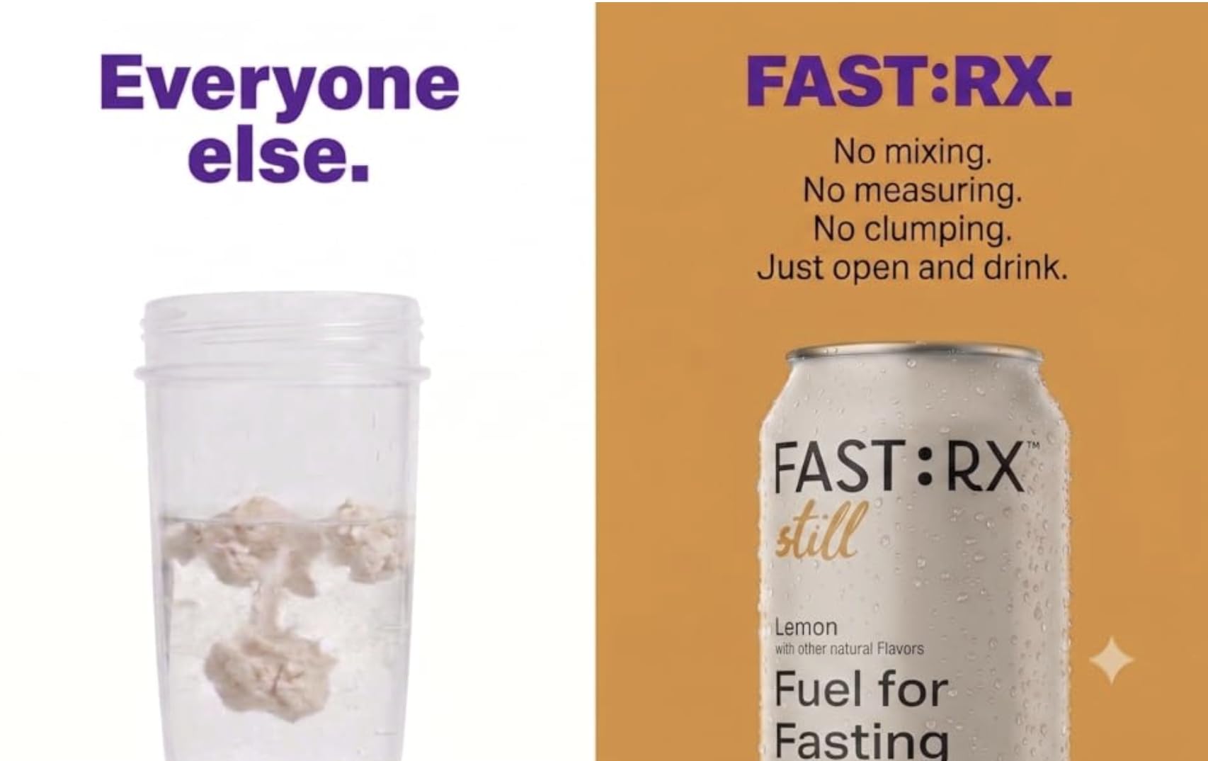 Lata FAST:RX en mesa de ayuno, apoyo a la energía y enfoque durante la jornada