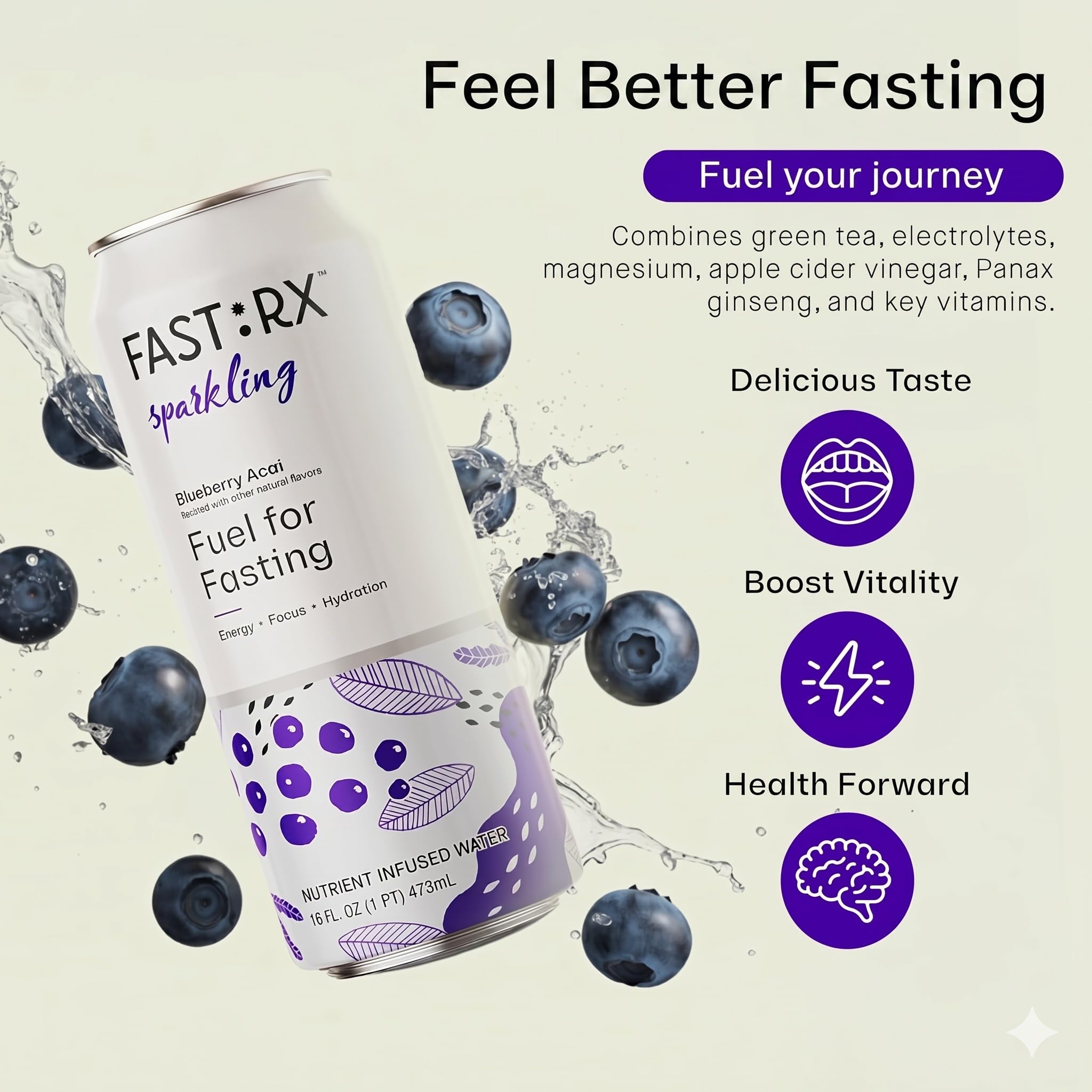 FAST:RX lata abierta en mano, portátil para beber durante el ayuno