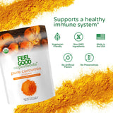 FEEL GOOD primer plano de la etiqueta que destaca 95% curcuminoides