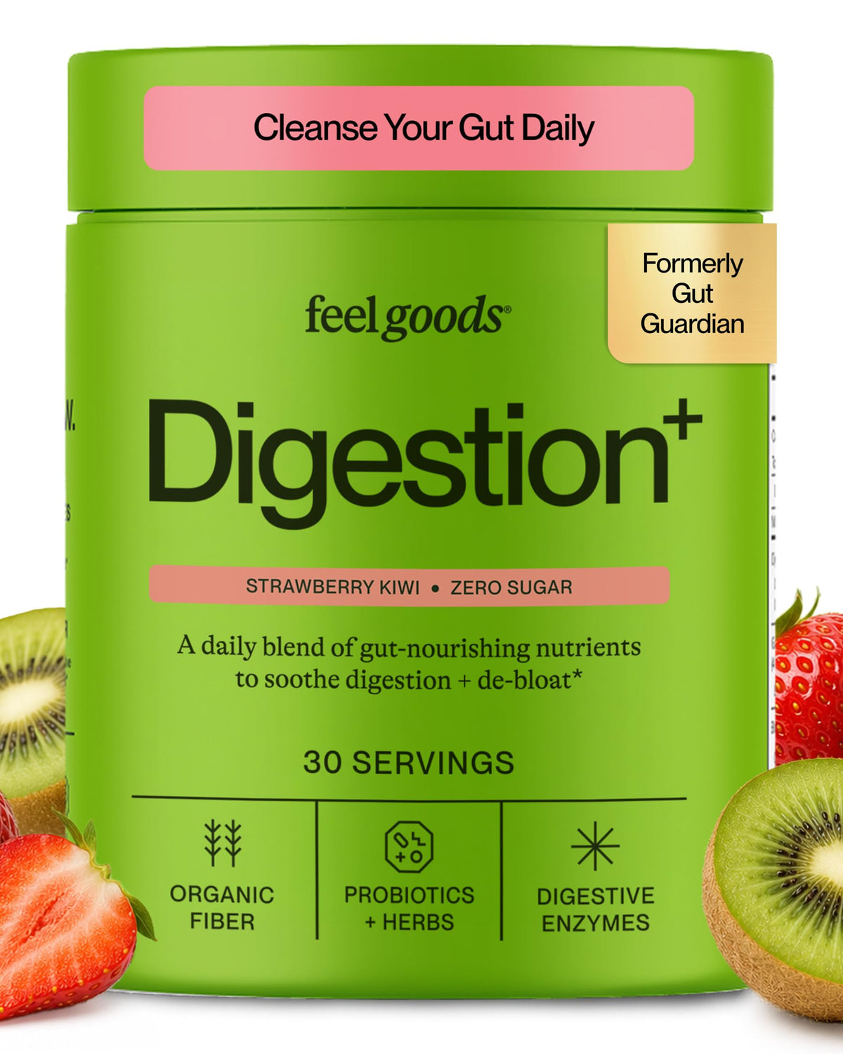 Feel Goods frente del empaque mostrando 30 sobres y beneficio digestivo