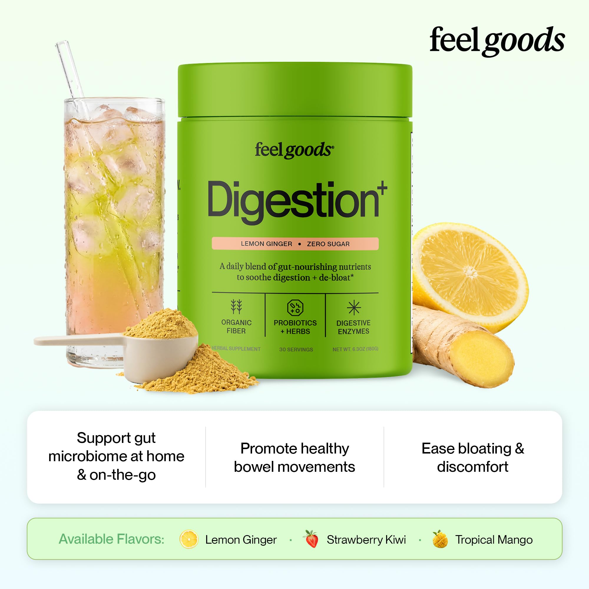 Feel Goods polvo disolviéndose en agua, mezcla sin grumos para digestión fácil