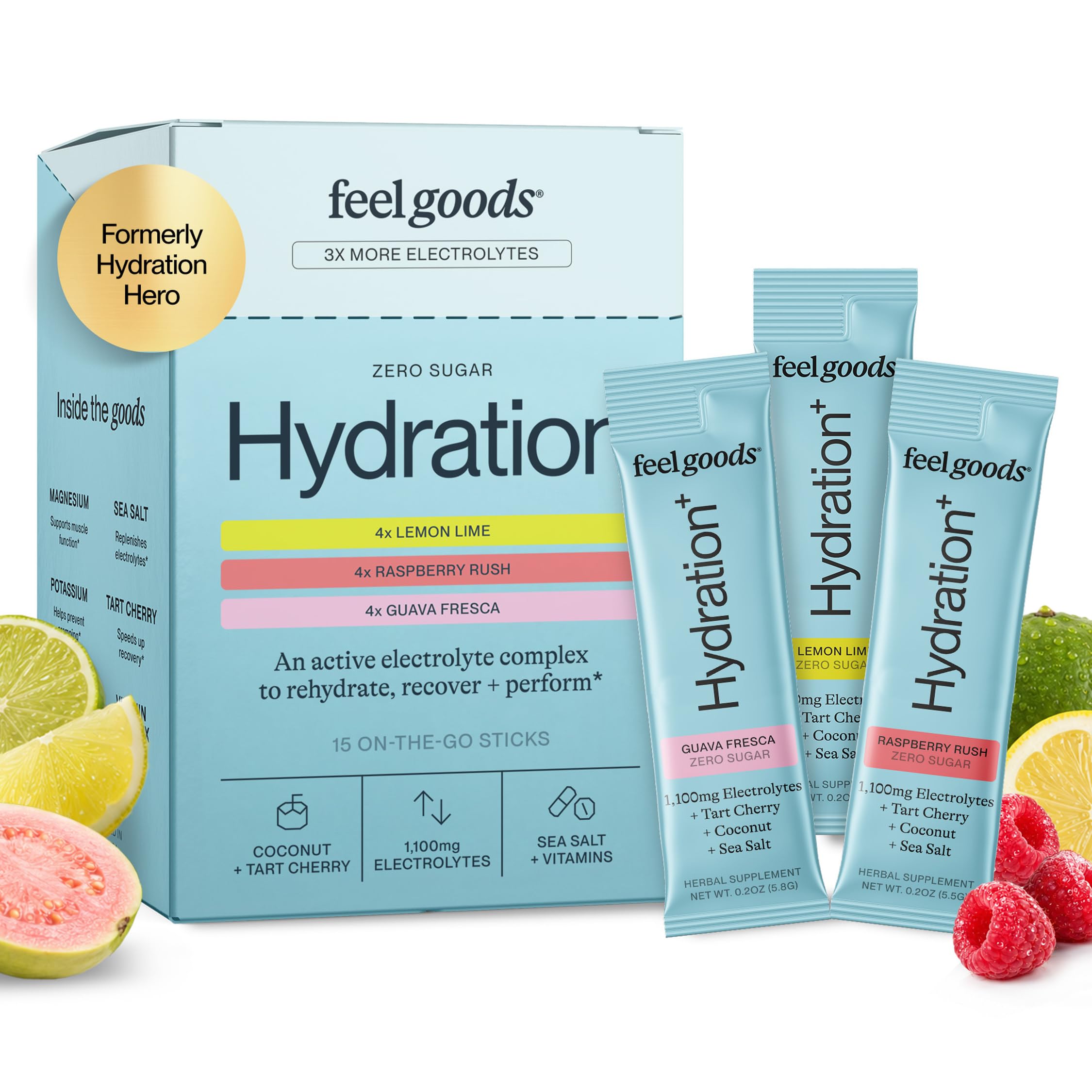 Feel Goods frente del empaque mostrando 12 sobres, portátil y conveniente