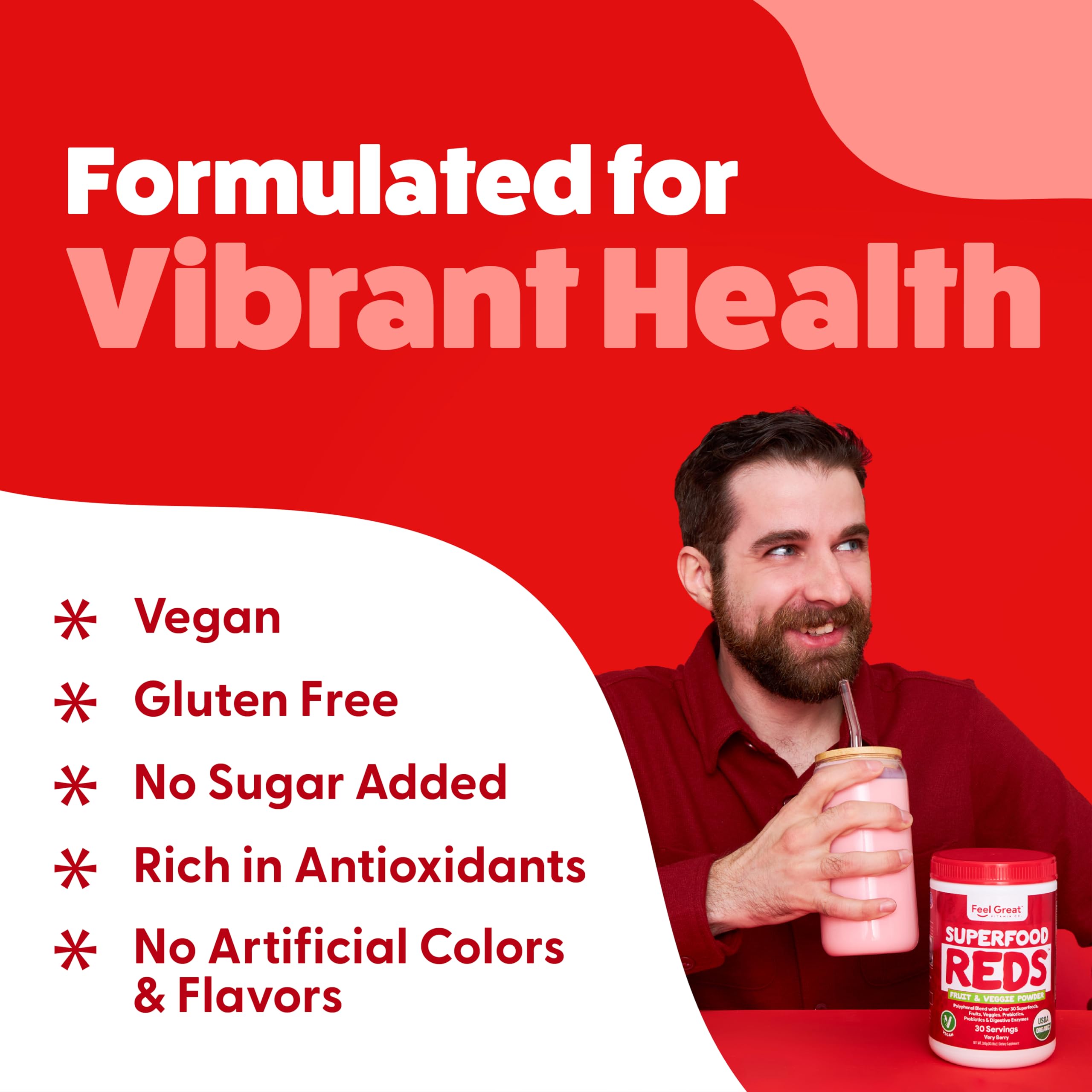 Feel Great etiqueta con ingredientes orgánicos y certificación USDA visibles