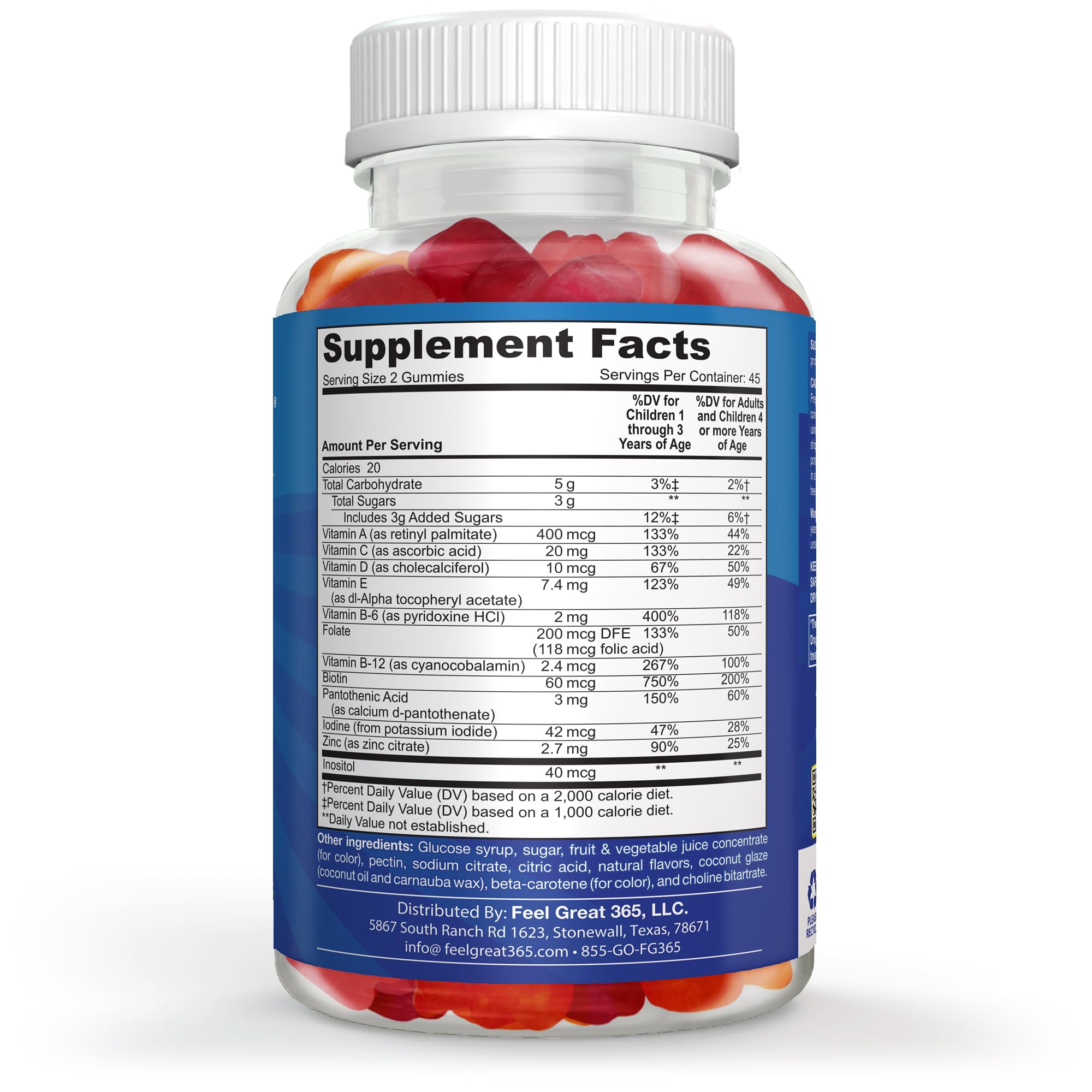 Feel Great Vitamin Company comparación de tamaño para dosificación visual