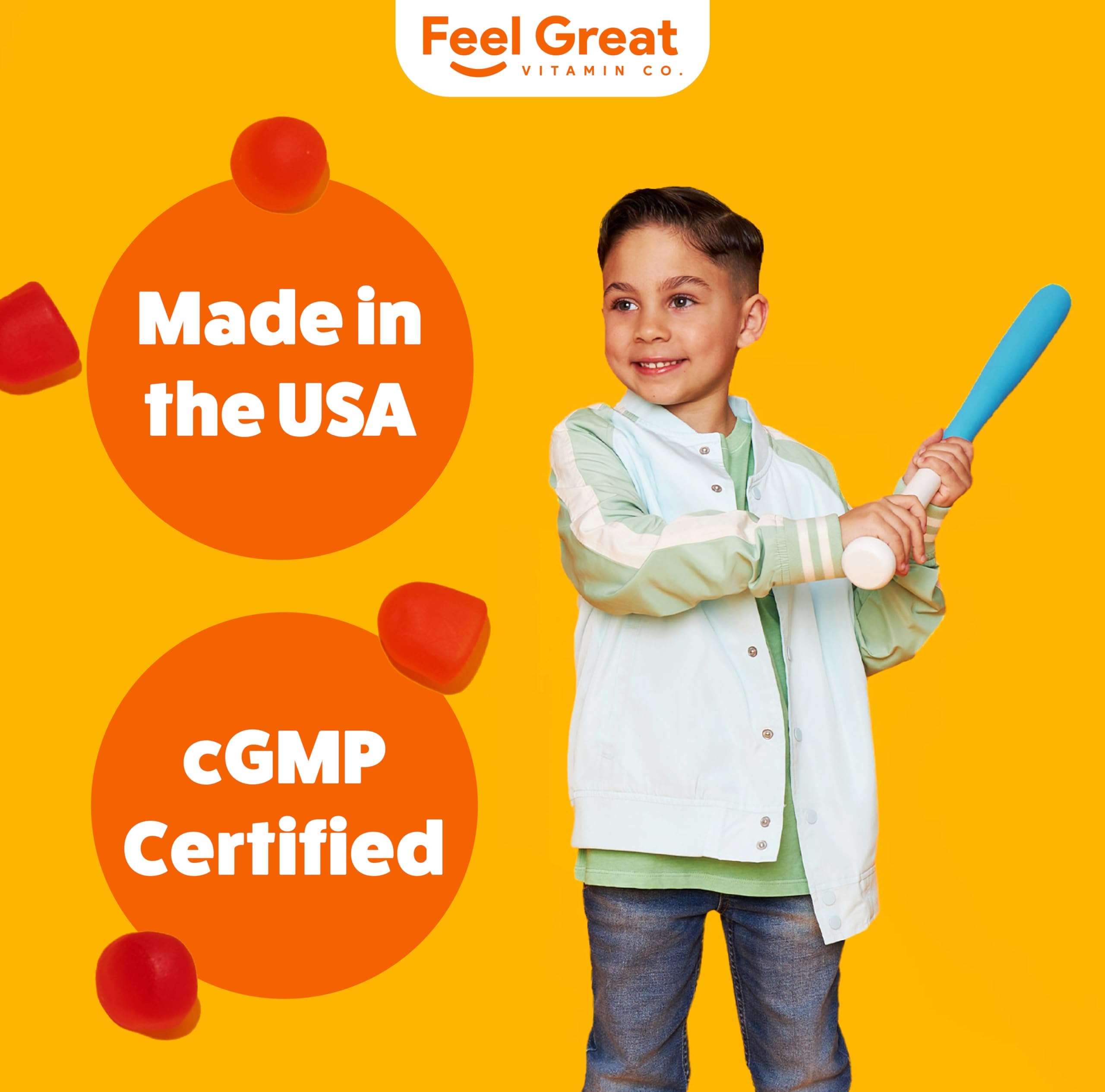Comparación de tamaño de una gomita Feel Great frente a una moneda para referencia