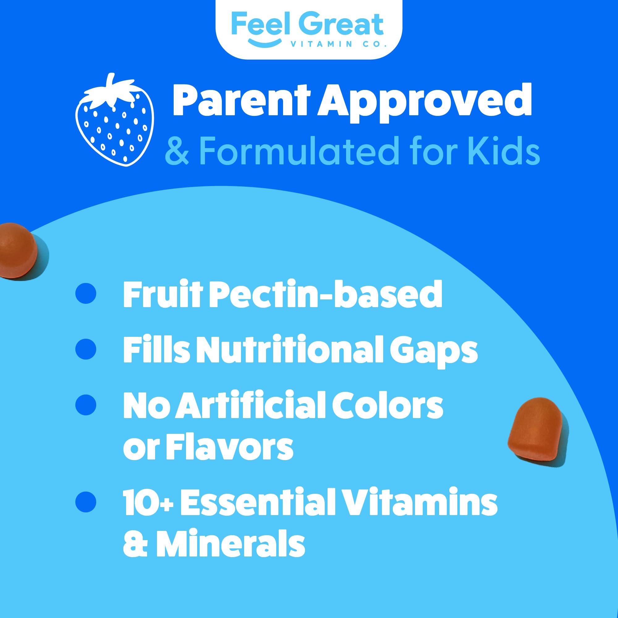 Feel Great Vitamin Company empaque lateral mostrando sellos de calidad cGMP