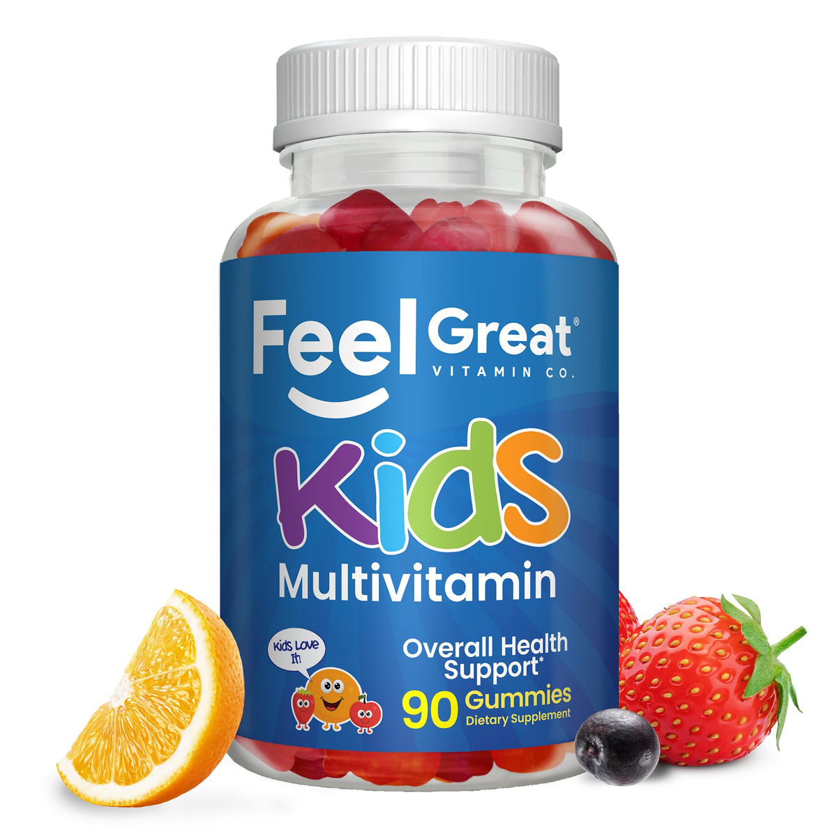 Feel Great Vitamin Company frasco delantero mostrando etiqueta y beneficio nutricional
