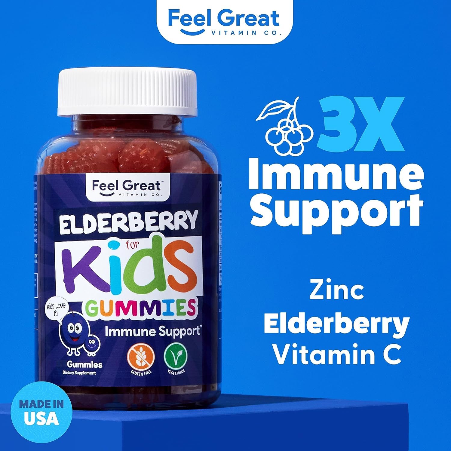 Feel Great Vitamin Company gominolas en mano señalando textura masticable