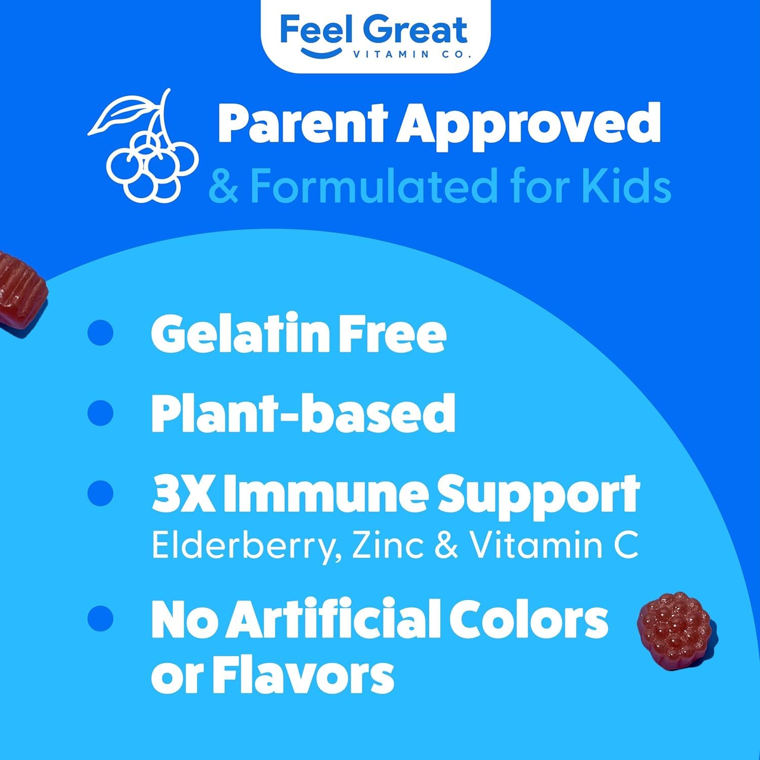 Feel Great Vitamin Company saúco y bayas como ingredientes naturales visibles