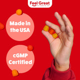 The Feel Great Vitamin Company comparación de tamaño de gomita frente a moneda