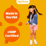 Feel Great Vitamin Co. botella abierta y gominolas listas para tomar