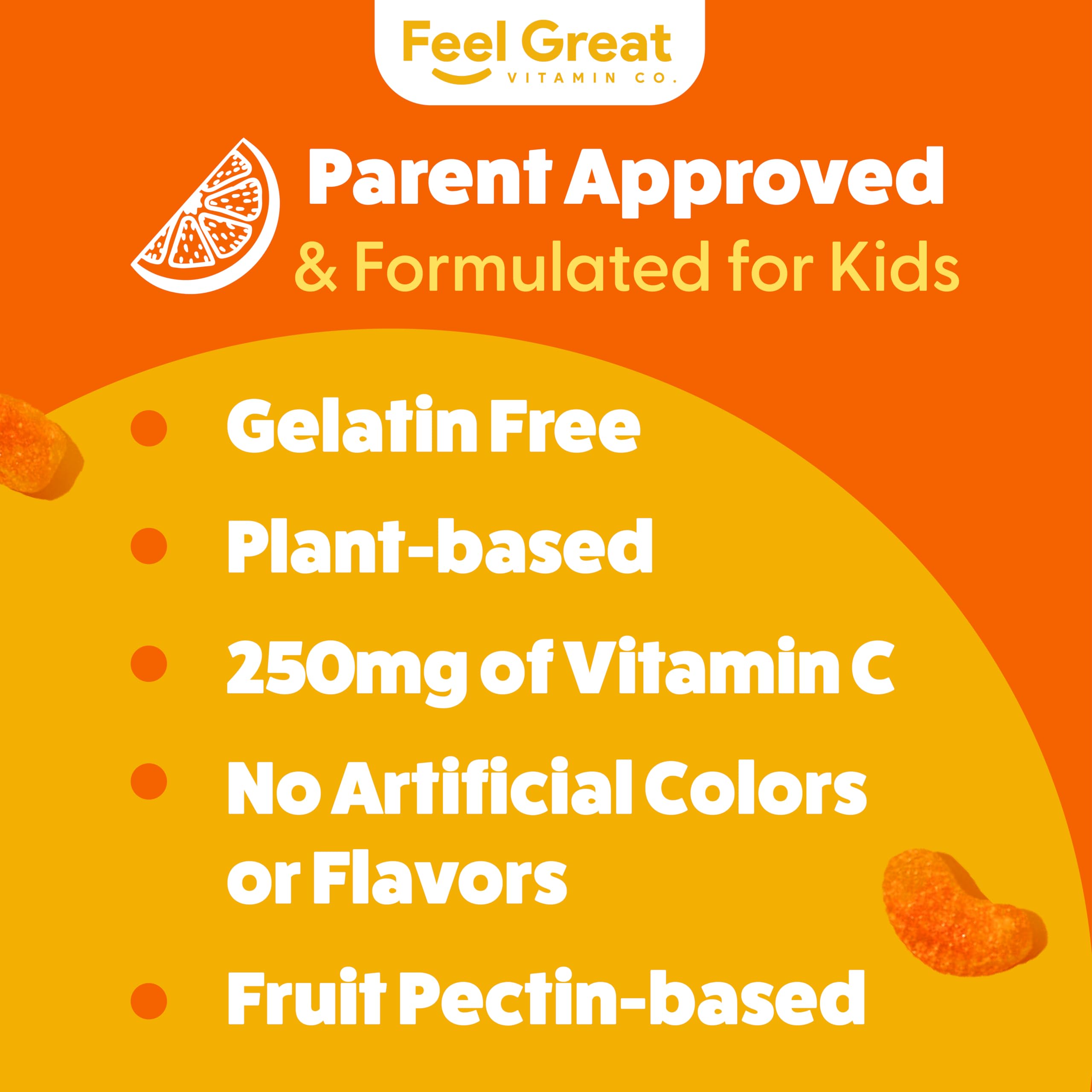 Feel Great Vitamin Co. comparación de tamaño para dos gominolas diarias