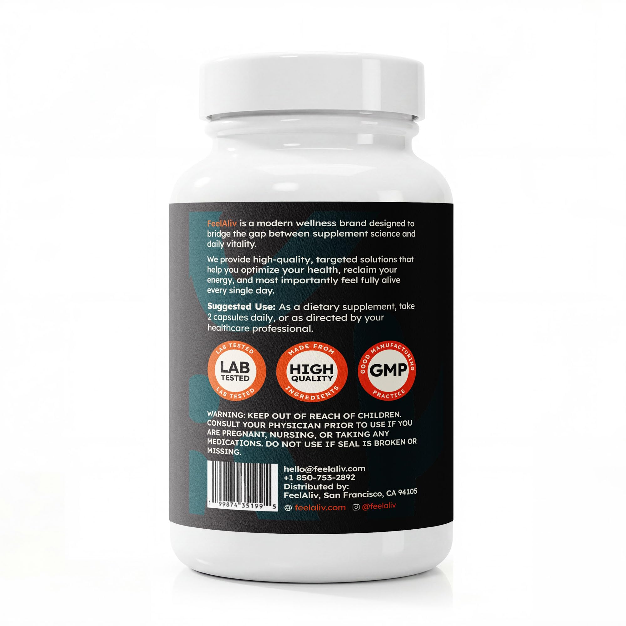 Feelaliv información nutricional enfoque mostrando dosis exacta