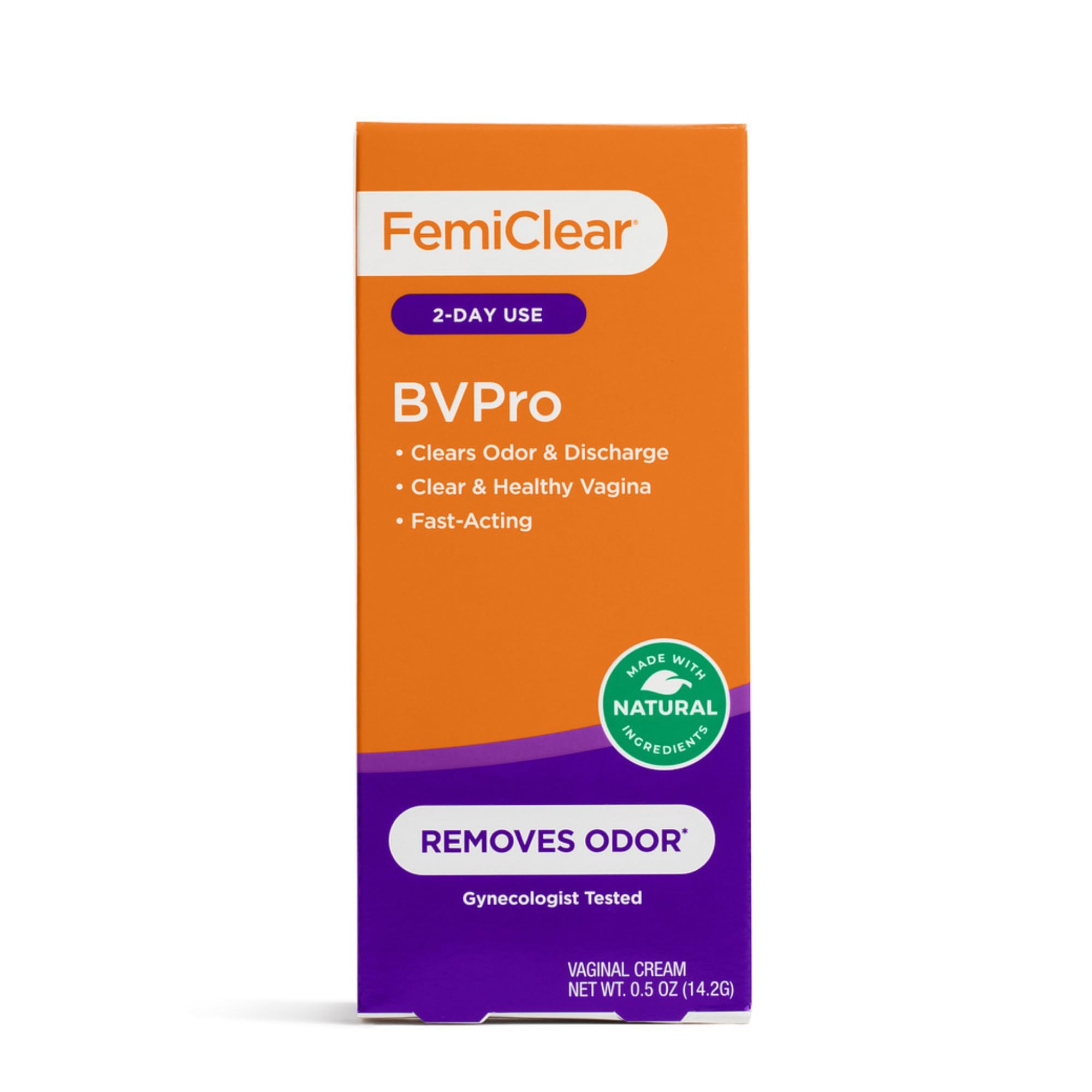FemiClear BVPro frente del tubo mostrando tamaño compacto y uso fácil