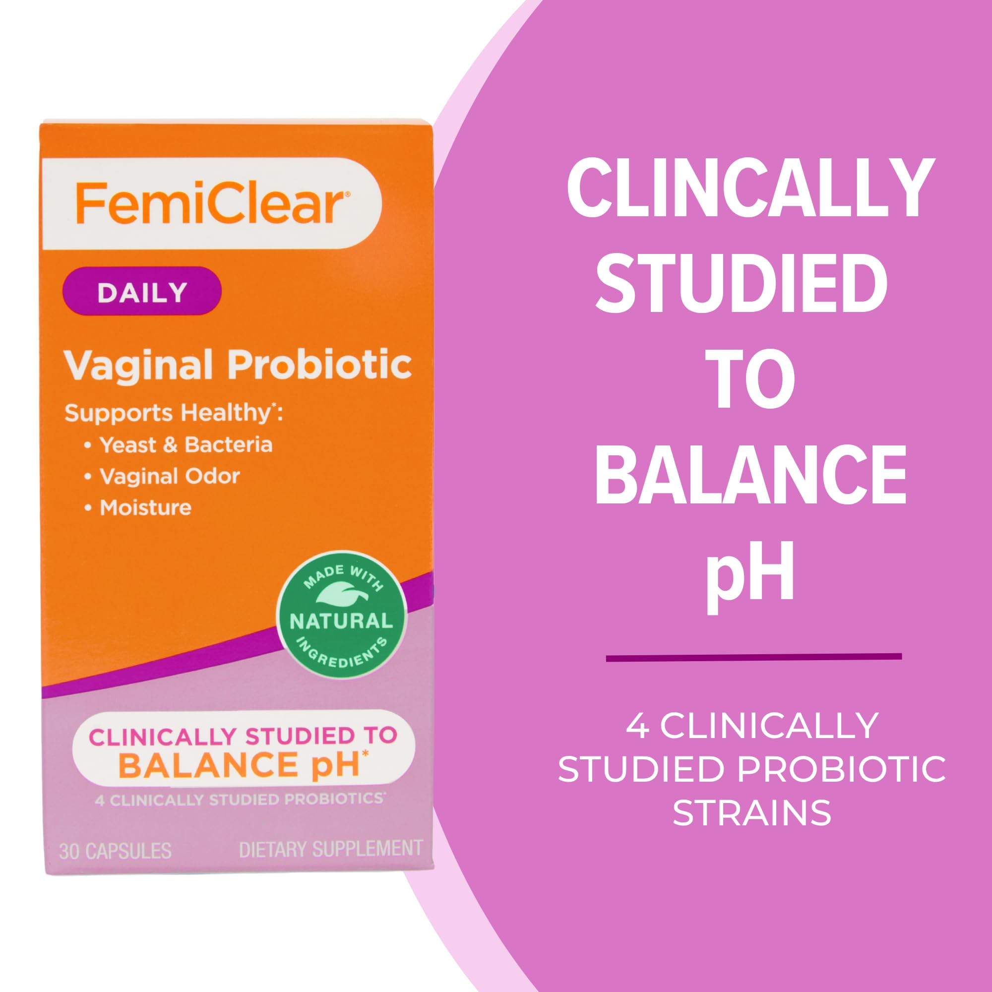 FemiClear primer plano de una cápsula para apreciar la textura y protección retardada