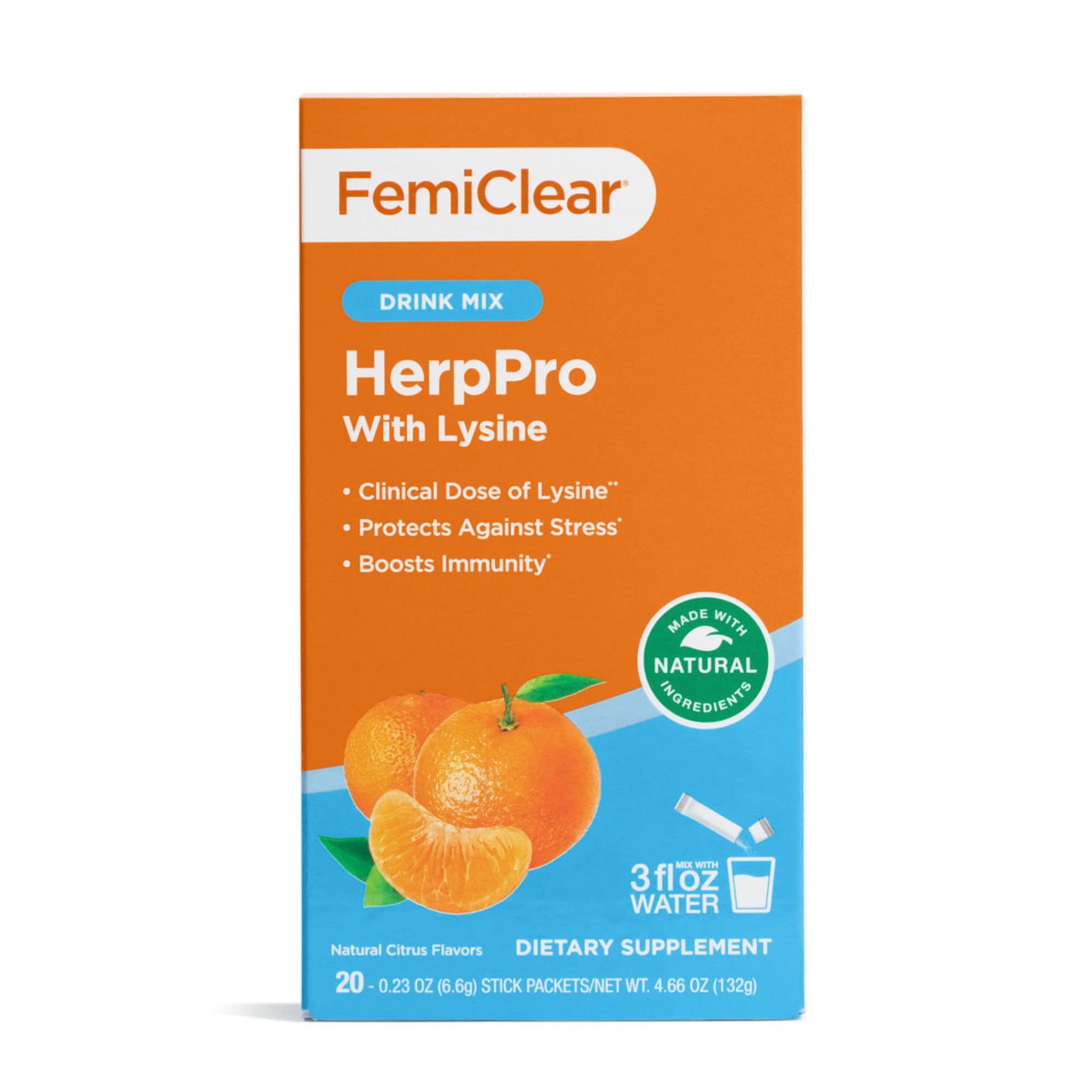 FemiClear envase principal mostrando sobres listos para llevar y conveniencia