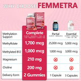 Primer plano de la etiqueta nutricional Femmetra que muestra información clara
