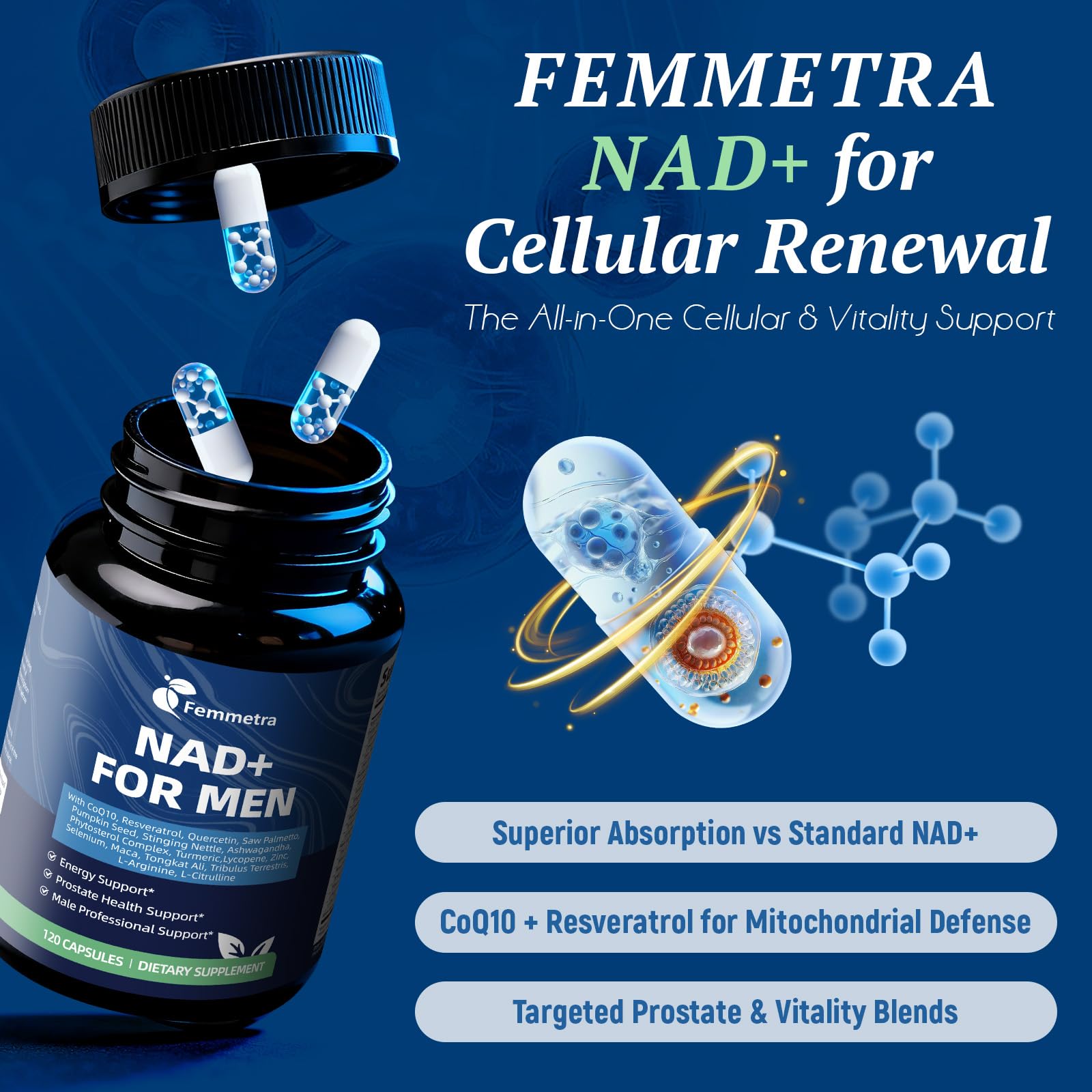 Femmetra textura con cápsula abierta para ver ingredientes clave