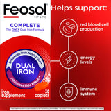 Comparación de una botella Feosol Bifera con 30 caplets representando un mes