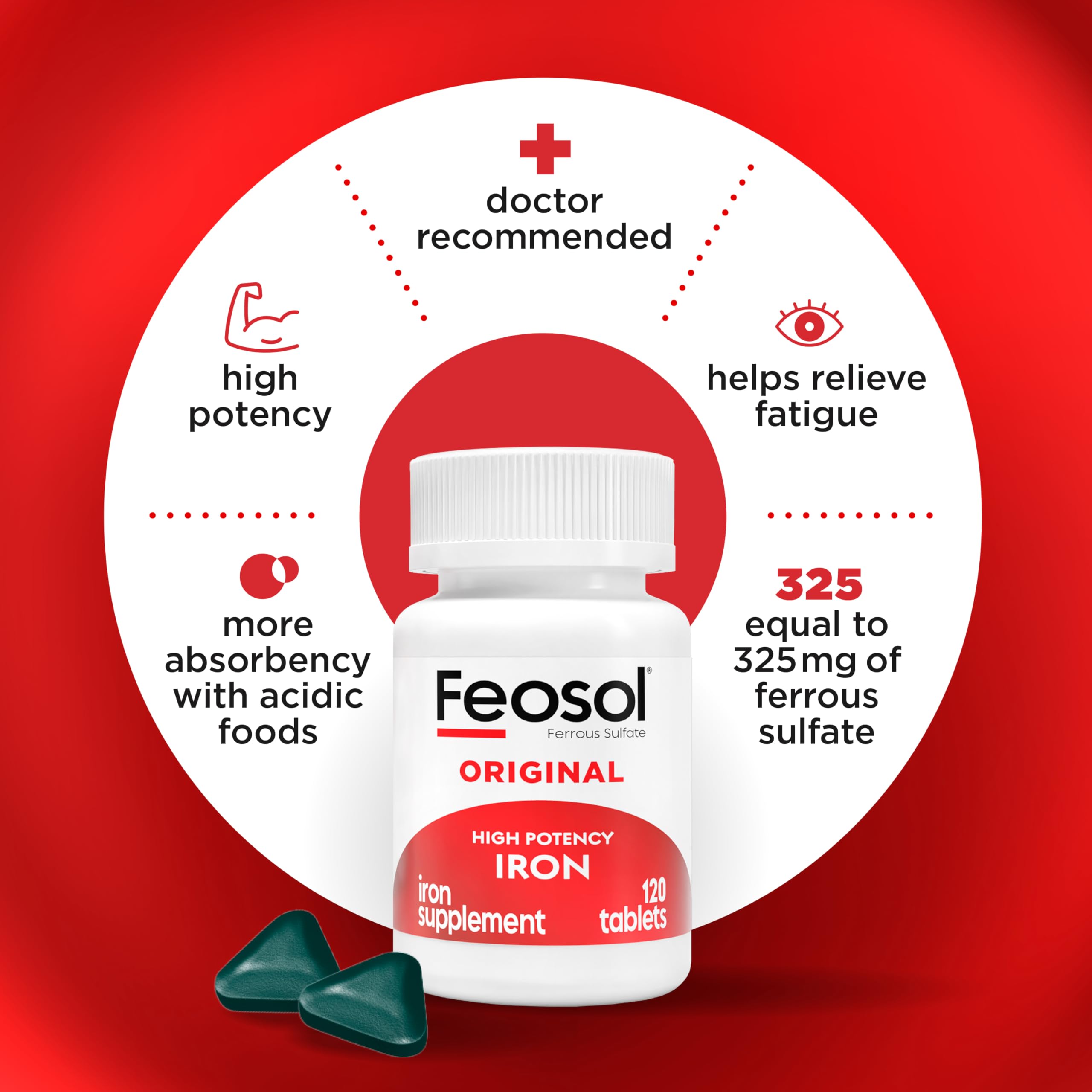 Comparación de una tableta Feosol junto a una moneda para visualizar escala y conveniencia