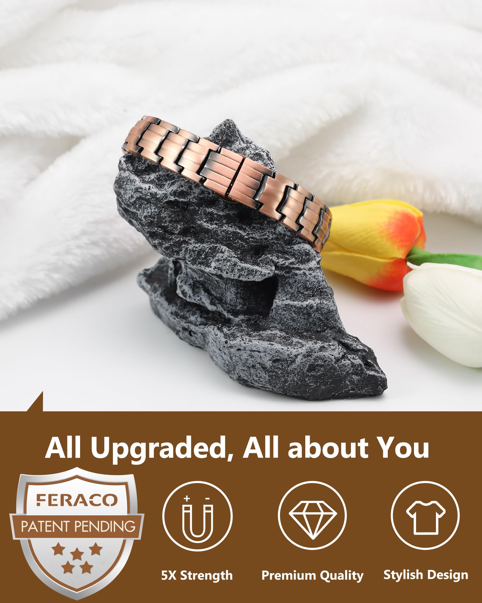 Feraco pulsera en uso en muñeca masculina demostrando ajuste elegante
