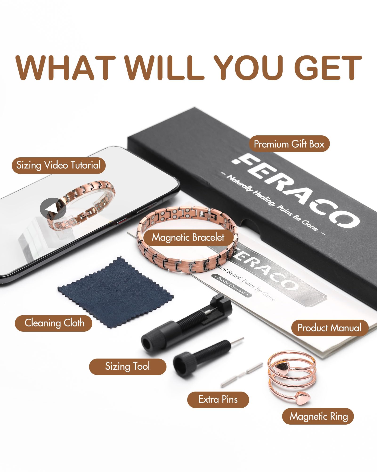Feraco pulsera en mano para comparar escala y ver proporción real