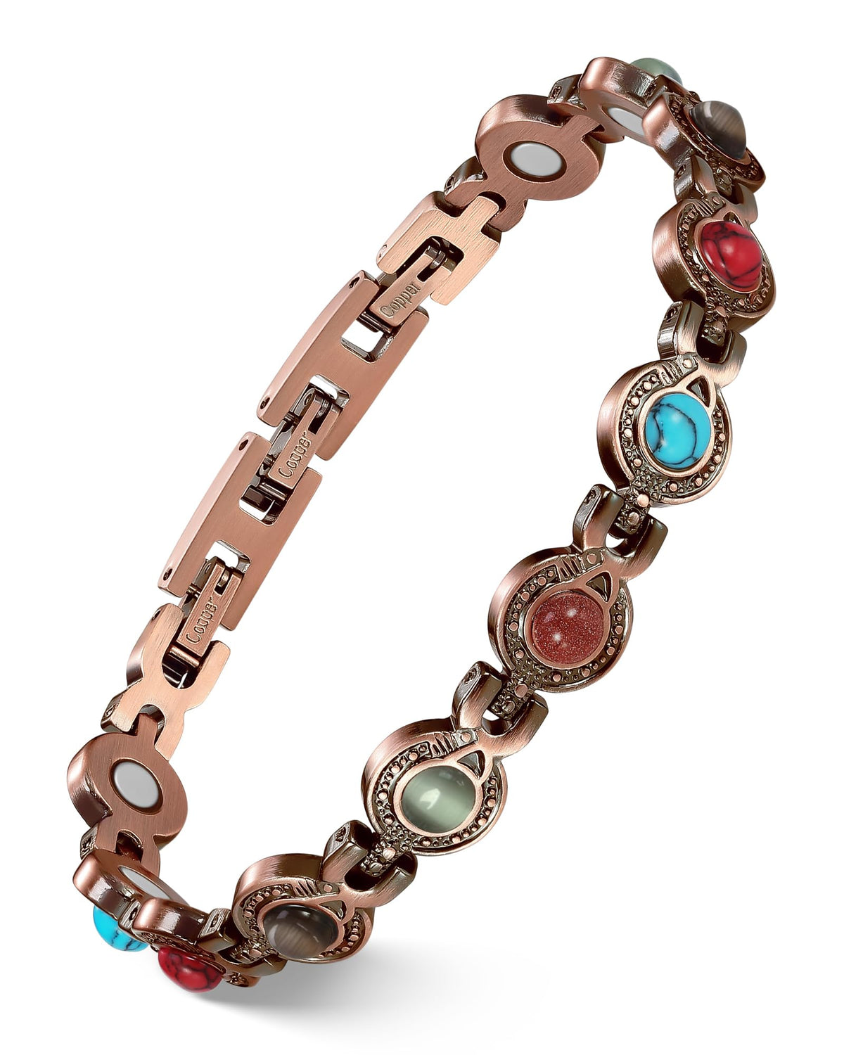 Feraco pulsera frontal mostrando diseño Bohemia y turquesa, elegante al instante