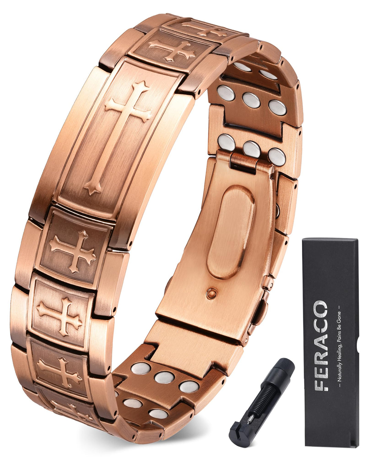 Feraco pulsera frontal con cruz mostrando diseño elegante y durabilidad
