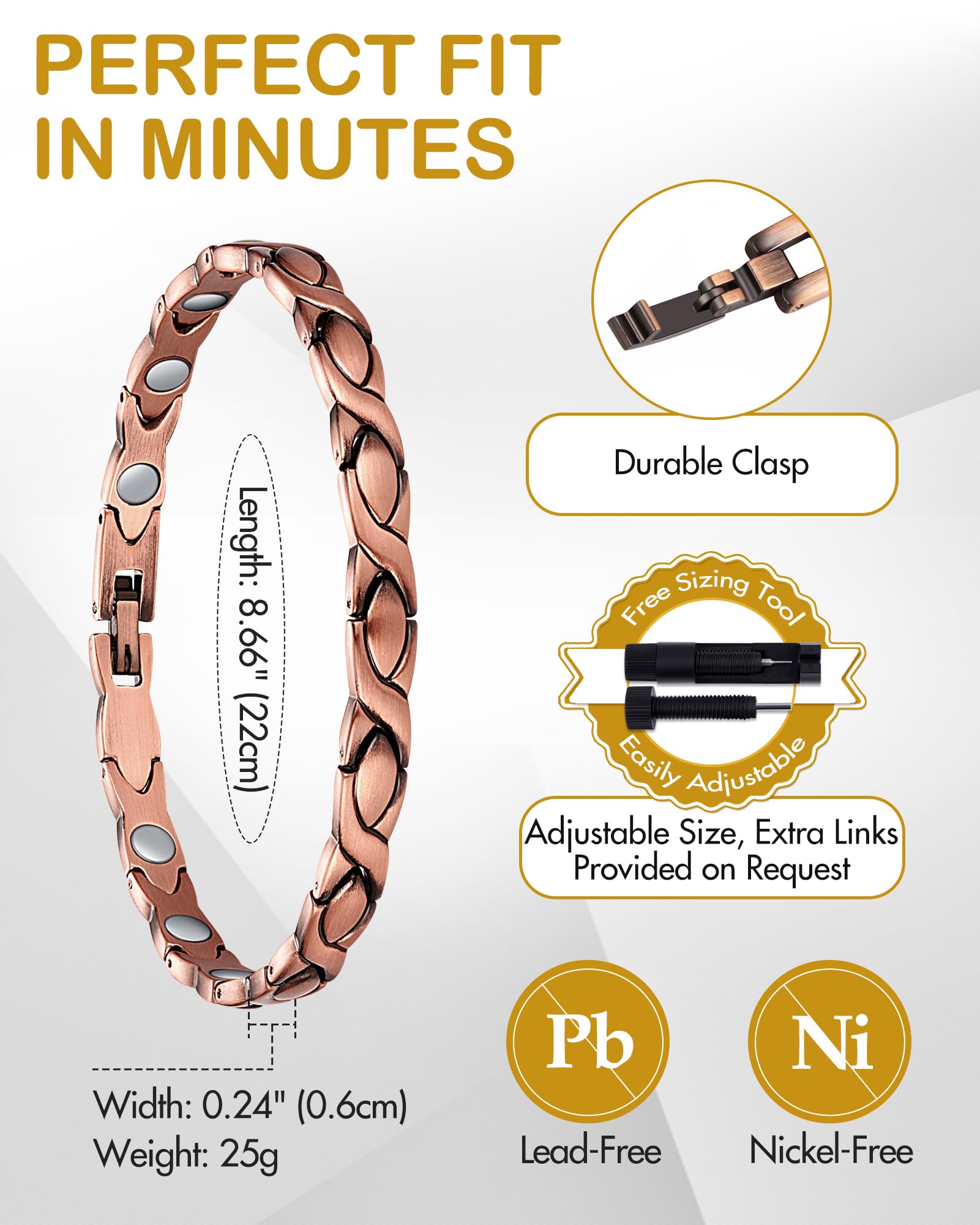 Feraco pulsera en mano para comparar tamaño y escala