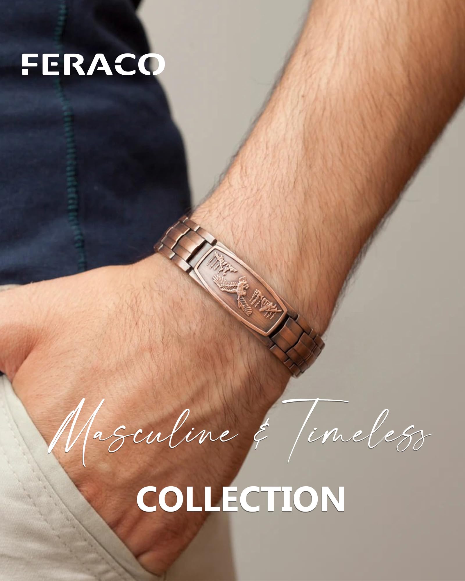 Feraco pulsera puesta en muñeca mostrando ajuste y porte masculino